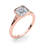 LUMEO Asscher Bezel Diamond Engagement Ring Angle View in 18k Solid Rose Gold 