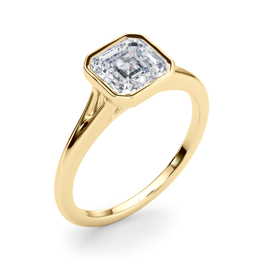LUMEO Asscher Bezel Diamond Engagement Ring Angle View in 18k Solid Yellow Gold 