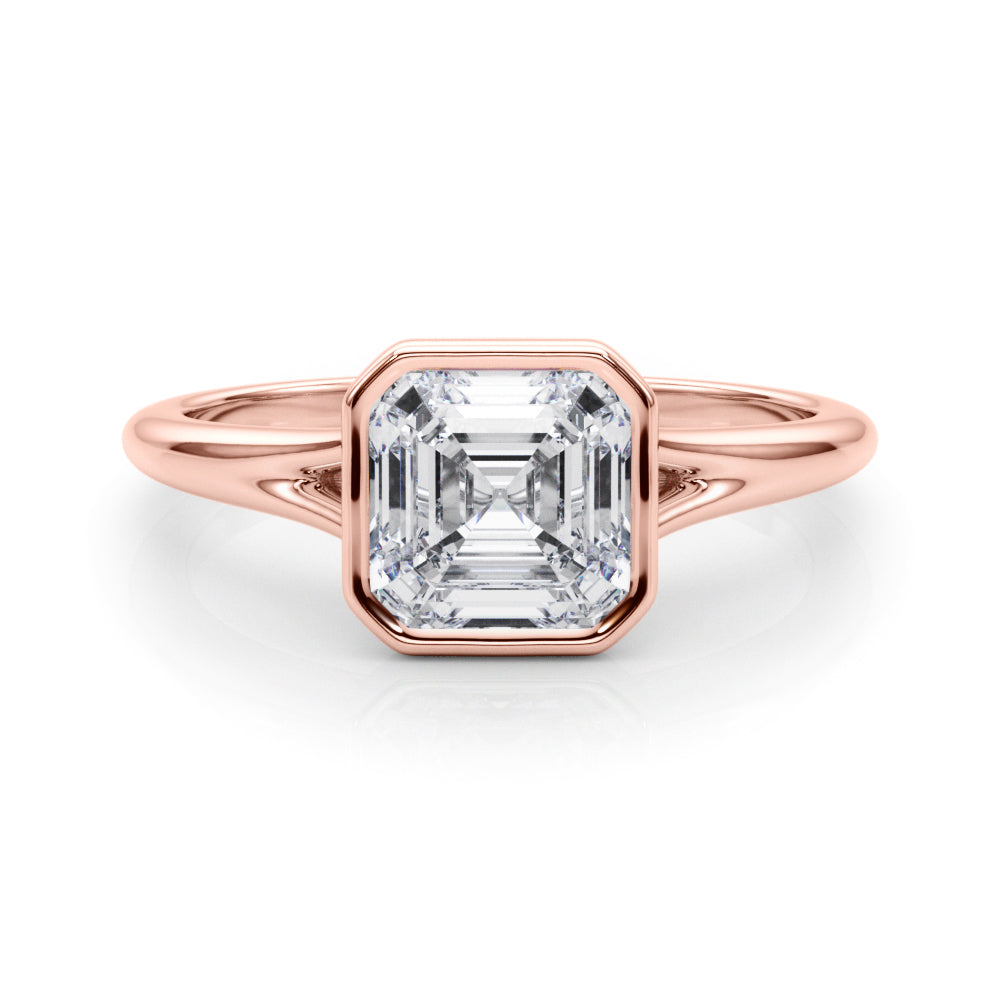 LUMEO Asscher Bezel Diamond Engagement Ring Set in 18k Solid Rose Gold 