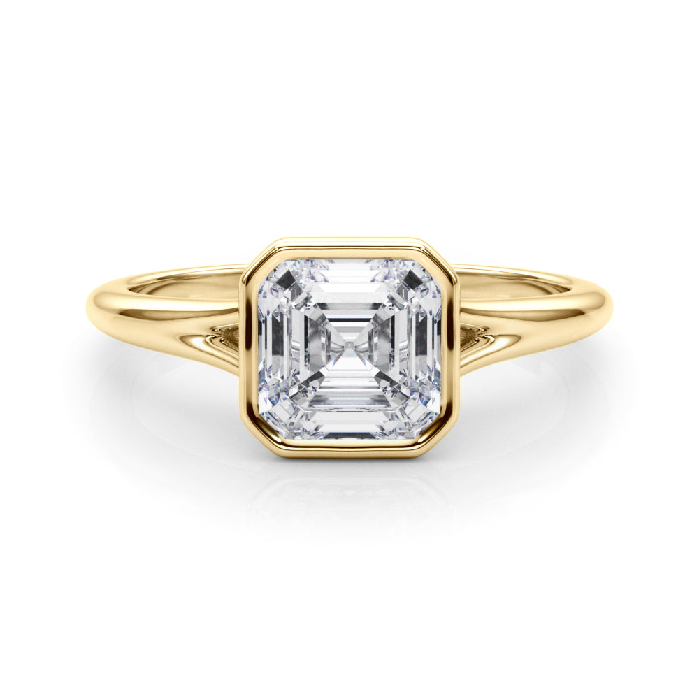 LUMEO Asscher Bezel Diamond Engagement Ring Set in 18k Solid Yellow Gold 