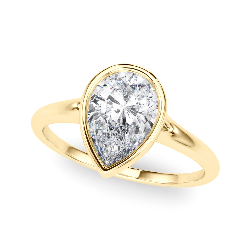 LUMEO Pear Bezel Diamond Engagement Ring Front View in 18k Solid Yellow Gold 