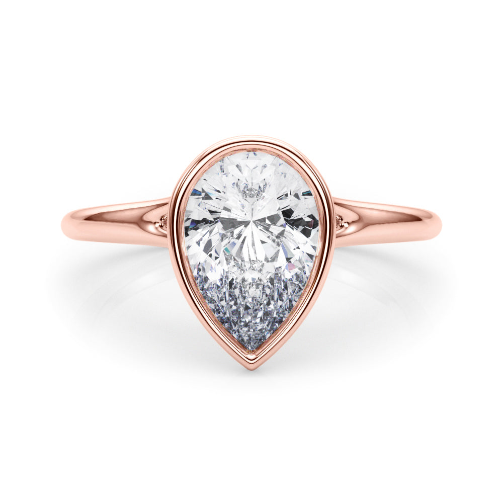 LUMEO Pear Bezel Diamond Engagement Ring Set in 18k Solid Rose Gold 