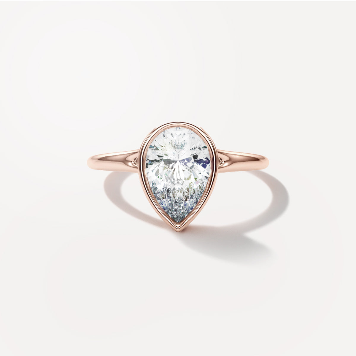Pear Bezel Diamond Engagement Ring Front View in 18k Solid Rose Gold 