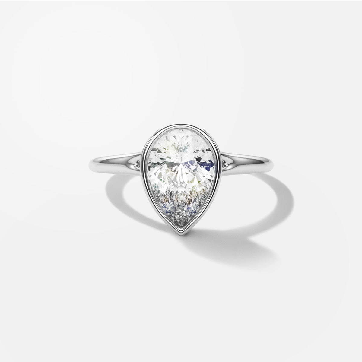 Pear Bezel Diamond Engagement Ring Front View in Platinum or 18k Solid White Gold 