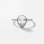 Pear Bezel Diamond Engagement Ring Front View in Platinum or 18k Solid White Gold 