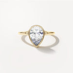 Pear Bezel Diamond Engagement Ring Front View in 18k Solid Yellow Gold 