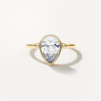 Pear Bezel Diamond Engagement Ring Front View in 18k Solid Yellow Gold #18k-solid-yellow-gold_Pear