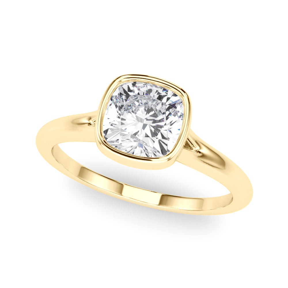 LUMEO Cushion Bezel Diamond Engagement Ring Front View in 18k Solid Yellow Gold 