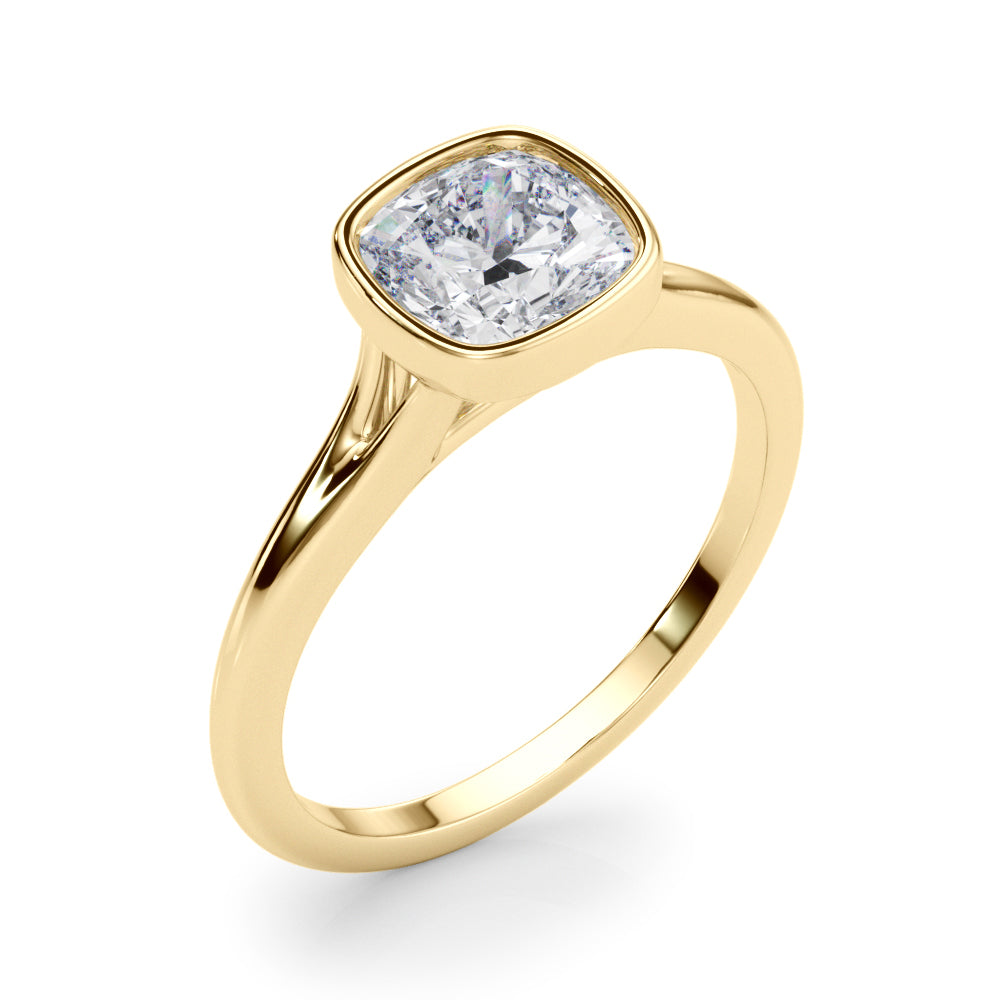 LUMEO Cushion Bezel Diamond Engagement Ring Angle View in 18k Solid Yellow Gold 