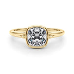 LUMEO Cushion Bezel Diamond Engagement Ring Set in 18k Solid Yellow Gold 