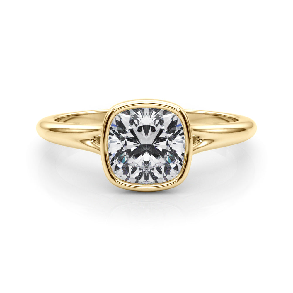 LUMEO Cushion Bezel Diamond Engagement Ring Set in 18k Solid Yellow Gold 