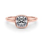 LUMEO Cushion Bezel Diamond Engagement Ring Set in 18k Solid Rose Gold 