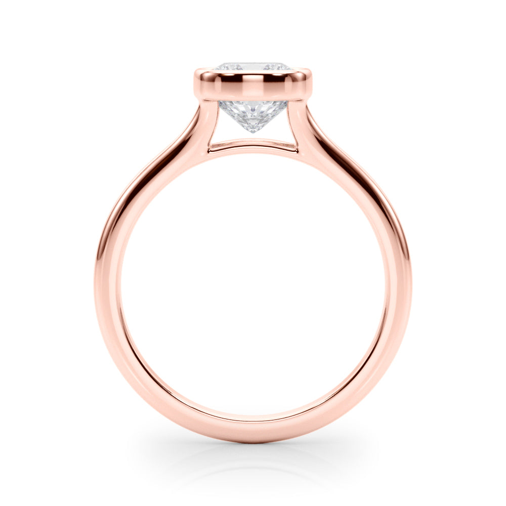 Cushion Bezel Diamond Engagement Ring Side View in 18k Solid Rose Gold 