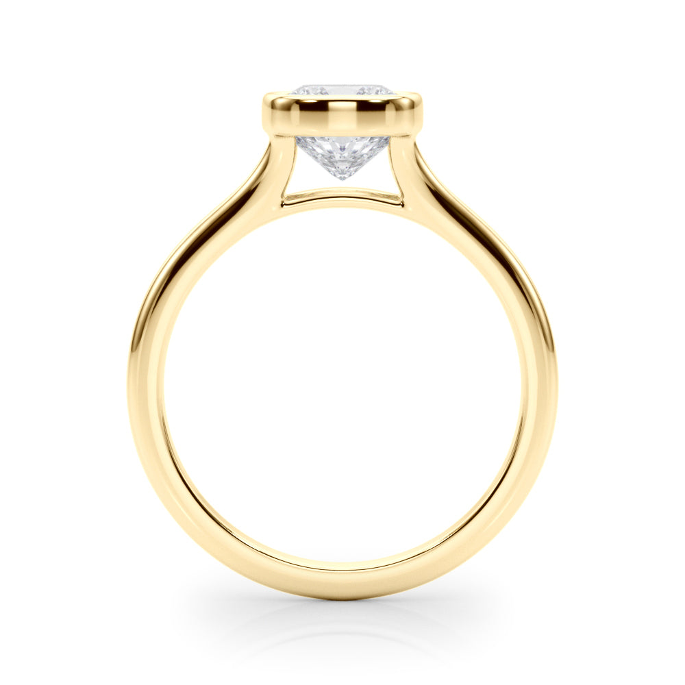 Cushion Bezel Diamond Engagement Ring Side View in 18k Solid Yellow Gold 