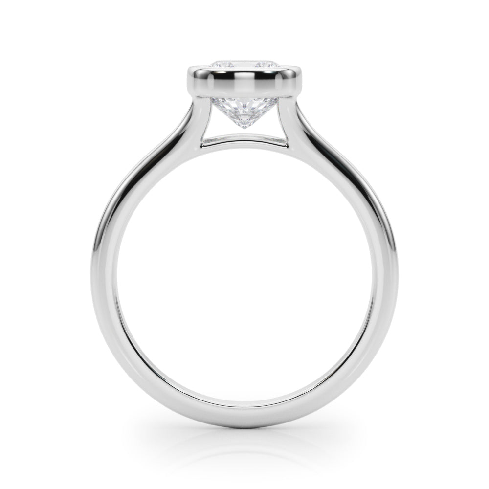 Cushion Bezel Diamond Engagement Ring Side View in Platinum or 18k Solid White Gold 
