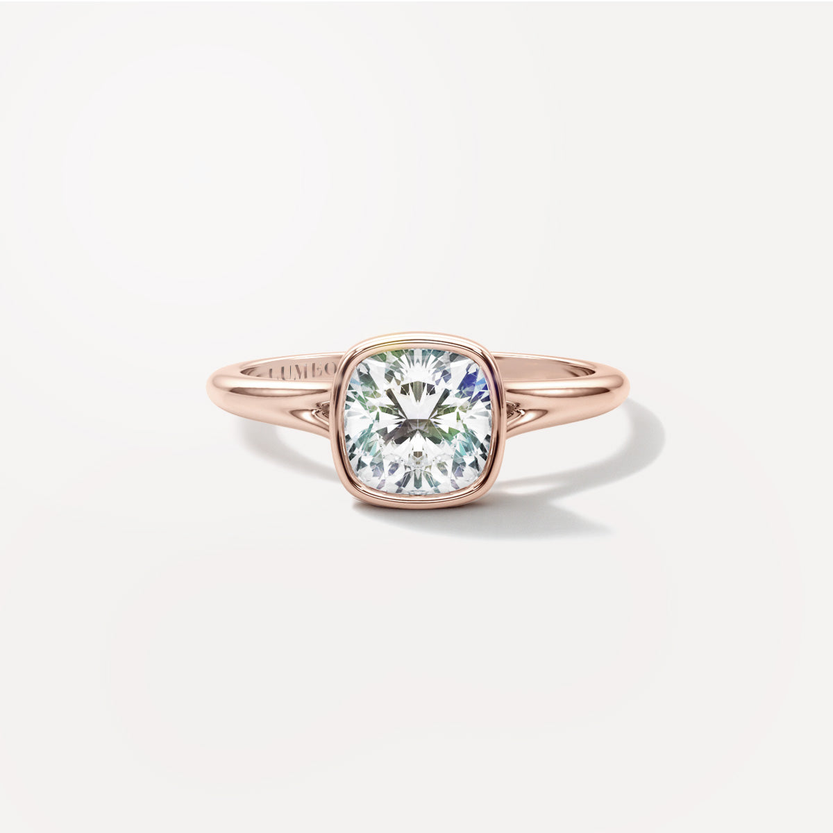 Cushion Bezel Diamond Engagement Ring Front View in 18k Solid Rose Gold 