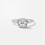 Cushion Bezel Diamond Engagement Ring Front View in Platinum or 18k Solid White Gold 