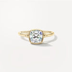 Cushion Bezel Diamond Engagement Ring Front View in 18k Solid Yellow Gold 