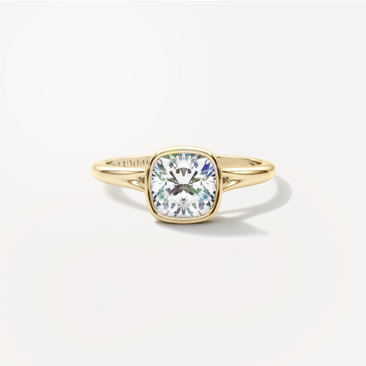 Cushion Bezel Diamond Engagement Ring Front View in 18k Solid Yellow Gold 