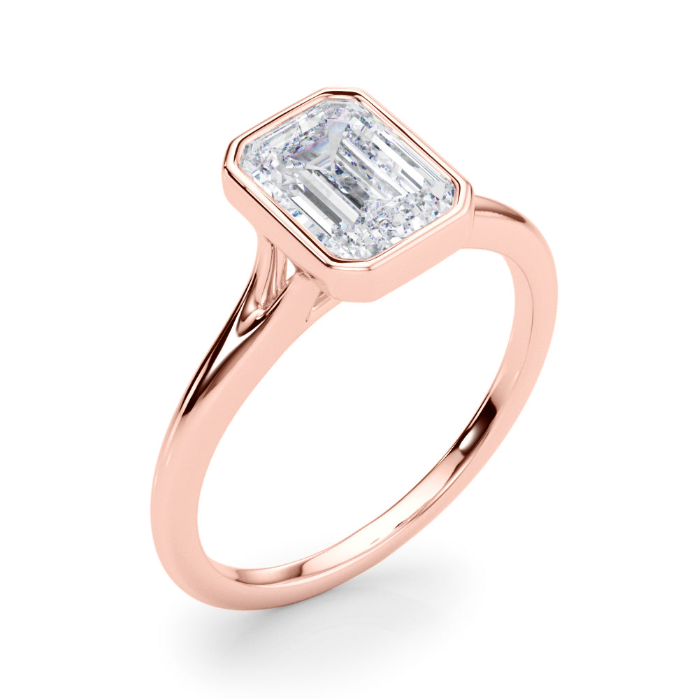 LUMEO Emerald Bezel Diamond Engagement Ring Angle View in 18k Solid Rose Gold 