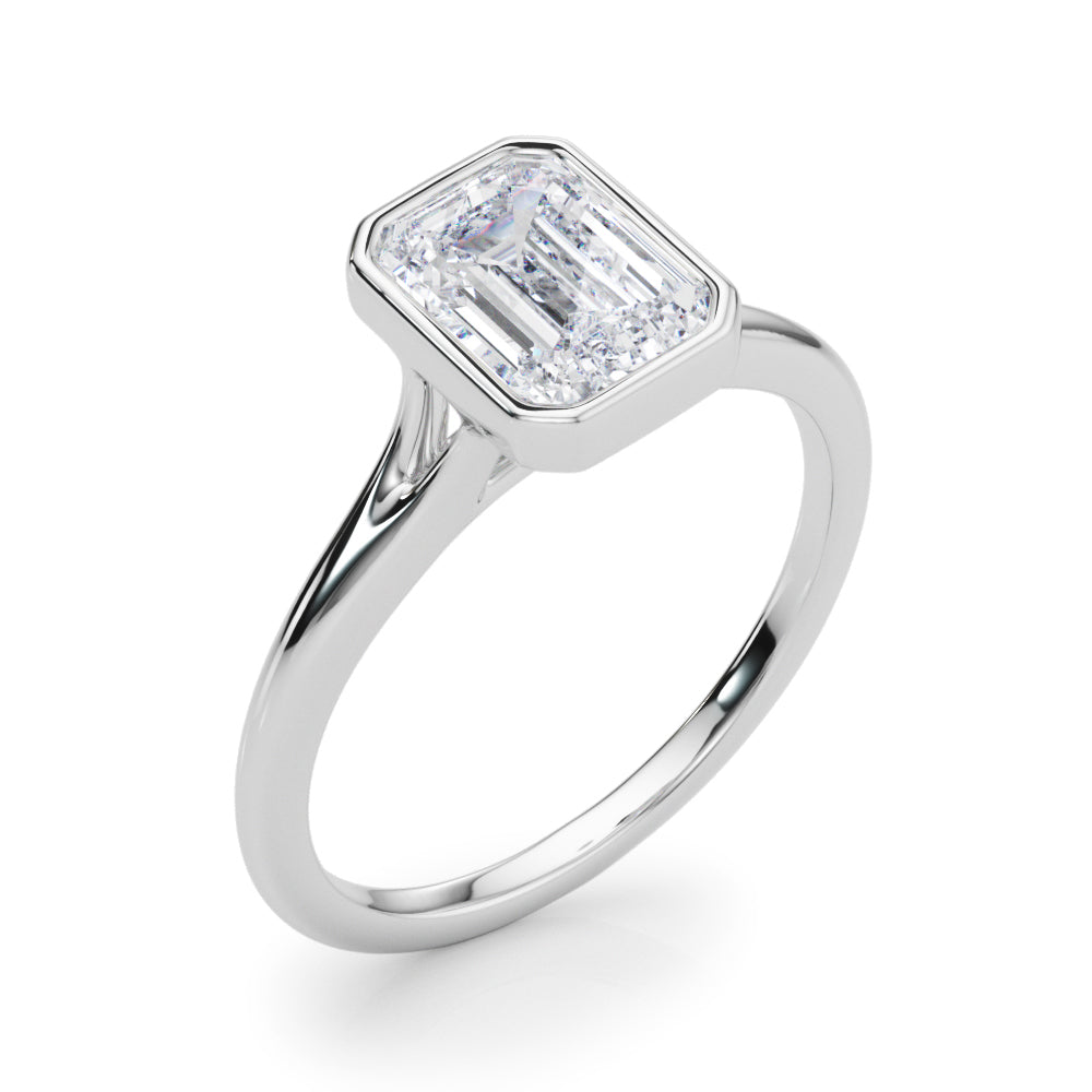 LUMEO Emerald Bezel Diamond Engagement Ring Angle View in Platinum 