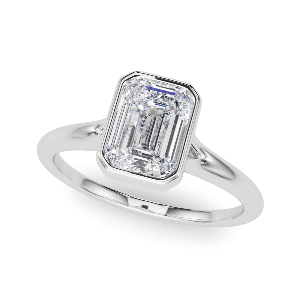 LUMEO Emerald Bezel Diamond Engagement Ring Front View in Platinum 
