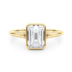 LUMEO Emerald Bezel Diamond Engagement Ring Set in 18k Solid Yellow Gold 