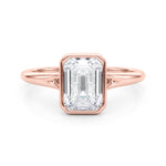 LUMEO Emerald Bezel Diamond Engagement Ring Set in 18k Solid Rose Gold 
