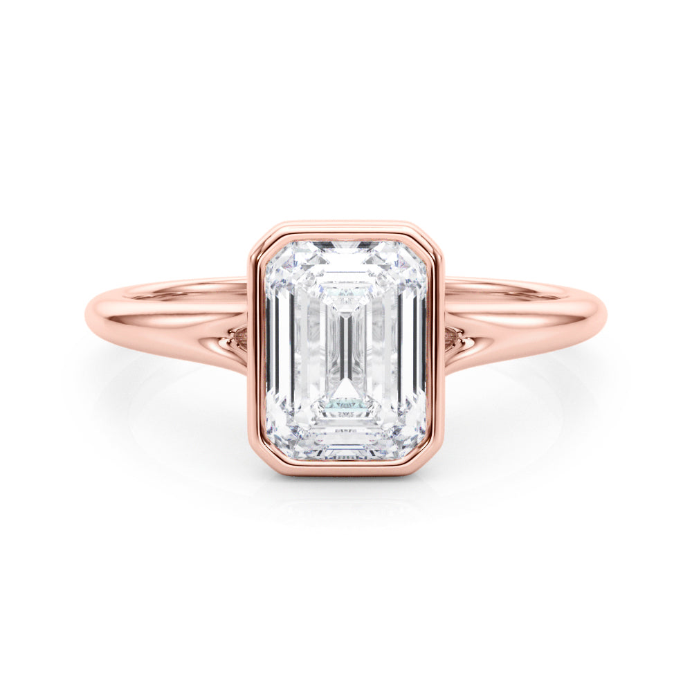 LUMEO Emerald Bezel Diamond Engagement Ring Set in 18k Solid Rose Gold 