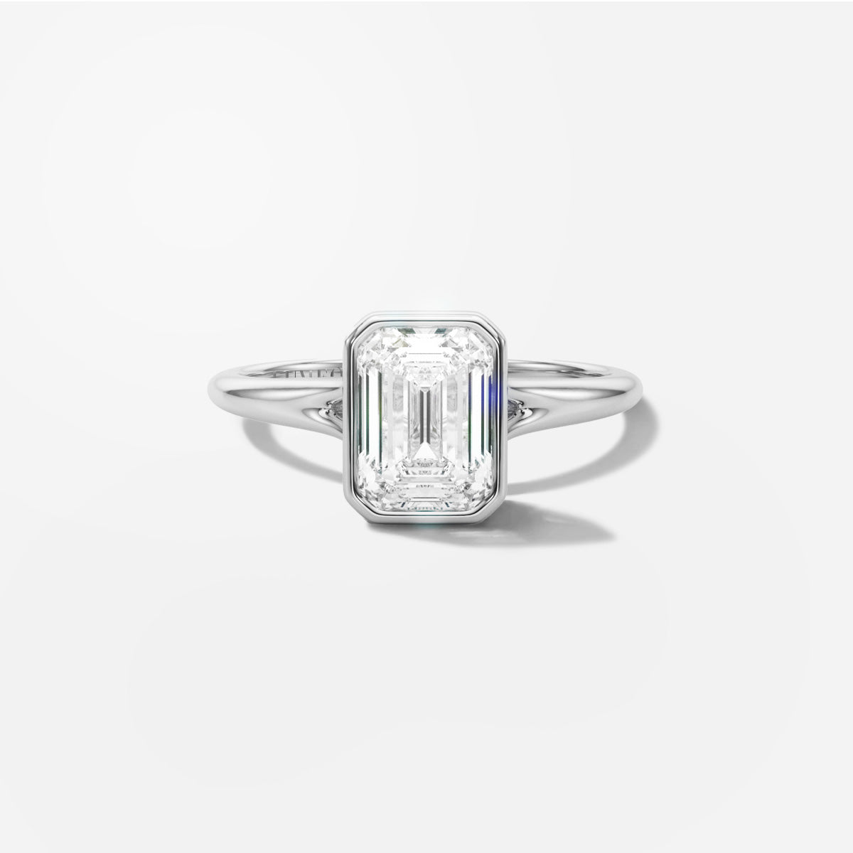 Emerald Bezel Diamond Engagement Ring Front View in Platinum or 18k Solid White Gold 