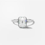 Emerald Bezel Diamond Engagement Ring Front View in Platinum or 18k Solid White Gold 