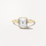 Emerald Bezel Diamond Engagement Ring Front View in 18k Solid Yellow Gold 