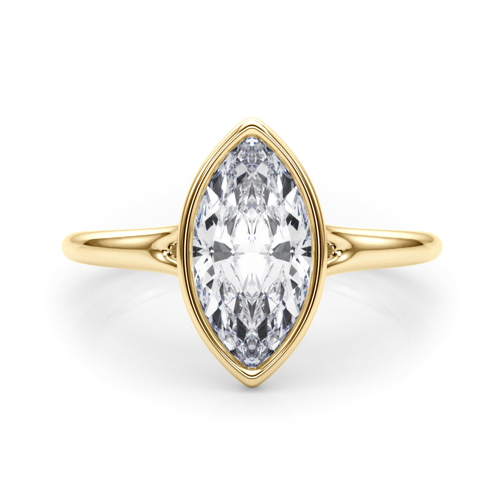 LUMEO Marquise Bezel Diamond Engagement Ring Set in 18k Solid Yellow Gold 