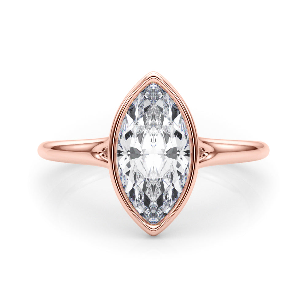 LUMEO Marquise Bezel Diamond Engagement Ring Set in 18k Solid Rose Gold 