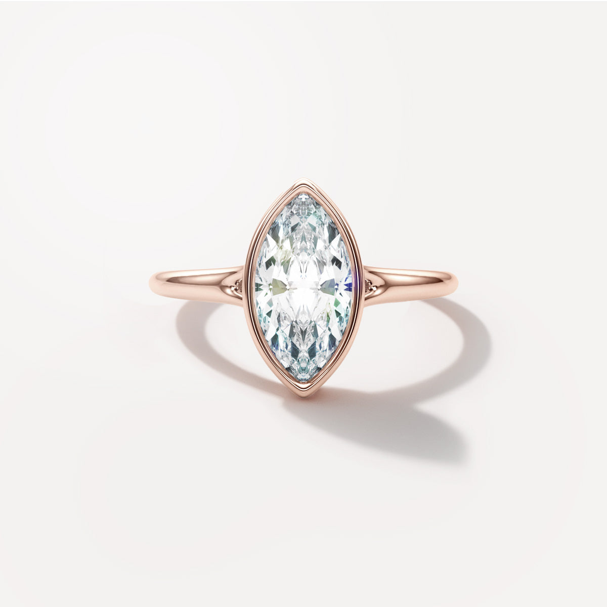 Marquise Bezel Diamond Engagement Ring Front View in 18k Solid Rose Gold 