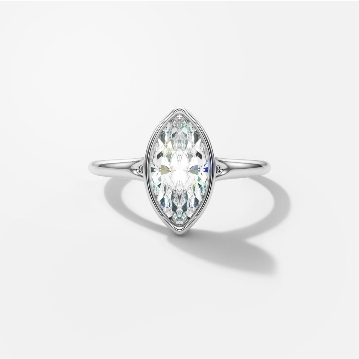 Marquise Bezel Diamond Engagement Ring Front View in Platinum or 18k Solid White Gold 