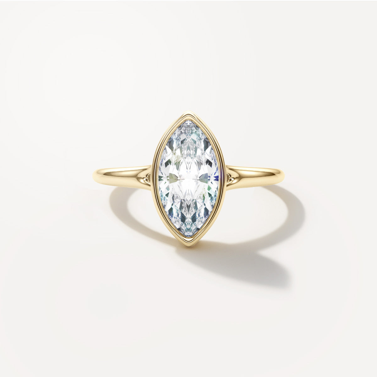 Marquise Bezel Diamond Engagement Ring Front View in 18k Solid Yellow Gold 