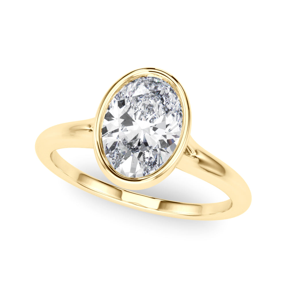 LUMEO Oval Bezel Diamond Engagement Ring Front View in 18k Solid Yellow Gold 