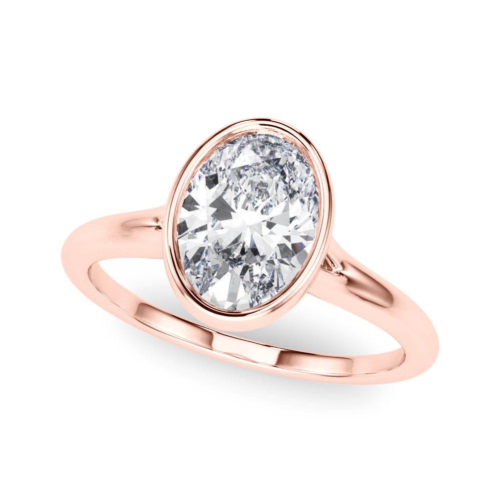 LUMEO Oval Bezel Diamond Engagement Ring Front View in 18k Solid Rose Gold 