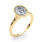 LUMEO Oval Bezel Diamond Engagement Ring Angle View in 18k Solid Yellow Gold 