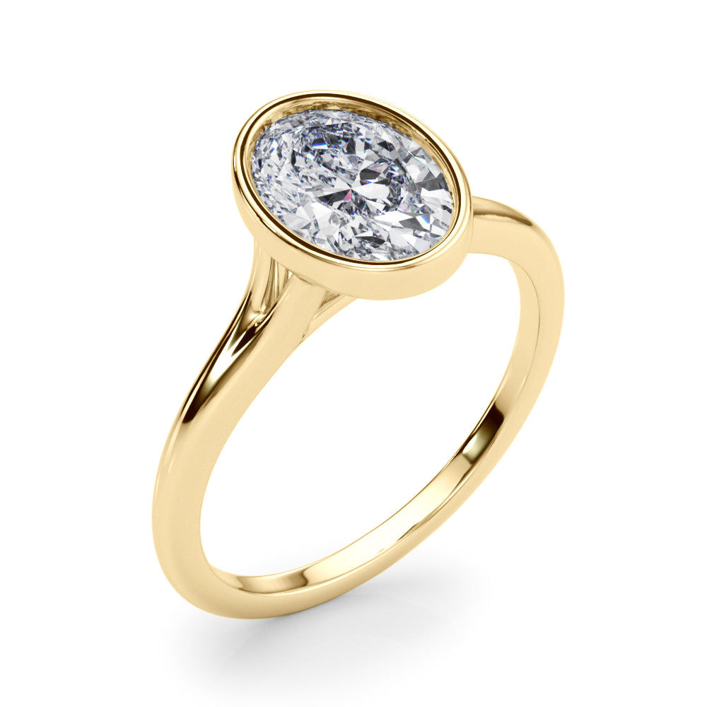 LUMEO Oval Bezel Diamond Engagement Ring Angle View in 18k Solid Yellow Gold 