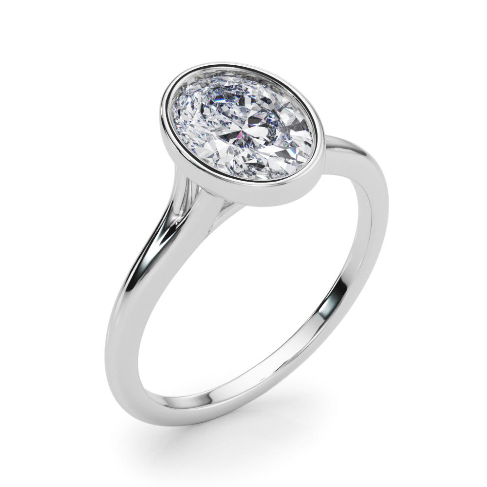 LUMEO Oval Bezel Diamond Engagement Ring Angle View in Platinum 