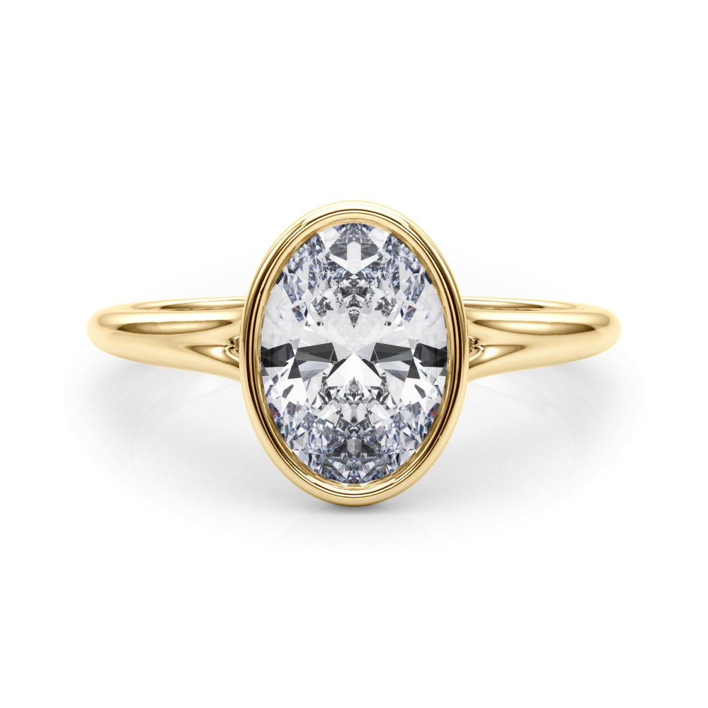 LUMEO Oval Bezel Diamond Engagement Ring Set in 18k Solid Yellow Gold 