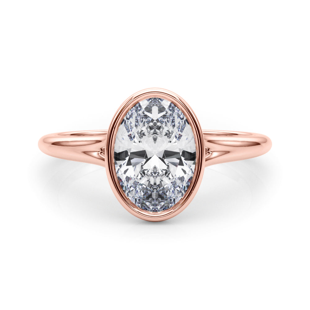 LUMEO Oval Bezel Diamond Engagement Ring Set in 18k Solid Rose Gold 
