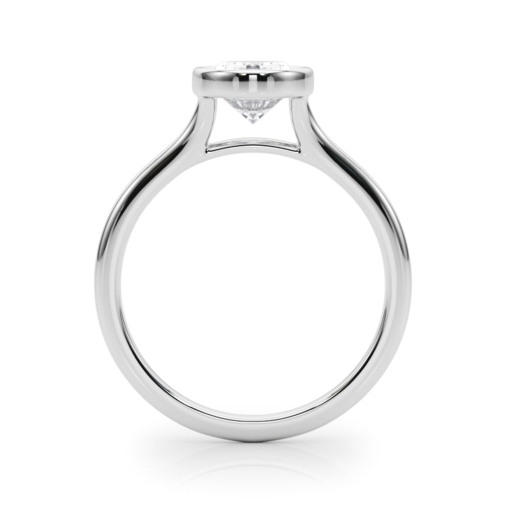 Oval Bezel Diamond Engagement Ring Side View in Platinum or 18k Solid White Gold 