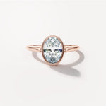 Oval Bezel Diamond Engagement Ring Front View in 18k Solid Rose Gold 
