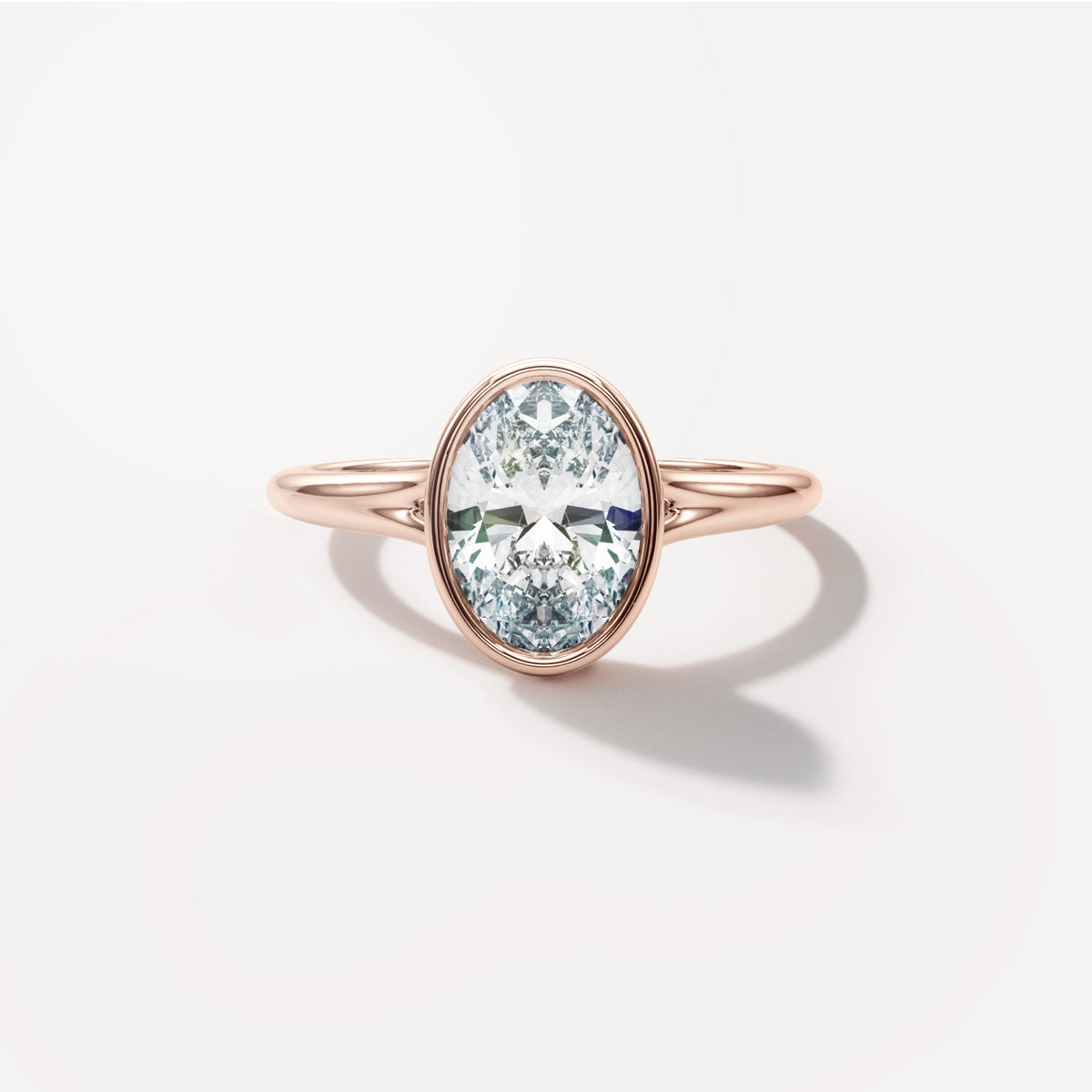 Oval Bezel Diamond Engagement Ring Front View in 18k Solid Rose Gold 