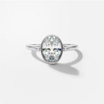 Oval Bezel Diamond Engagement Ring Front View in Platinum or 18k Solid White Gold 