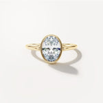 Oval Bezel Diamond Engagement Ring Front View in 18k Solid Yellow Gold 