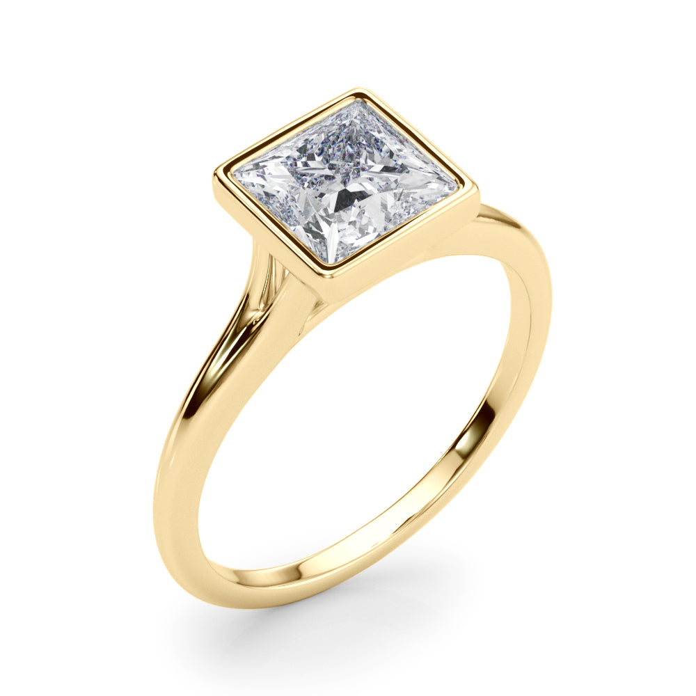 LUMEO Princess Bezel Diamond Engagement Ring Angle View in 18k Solid Yellow Gold 